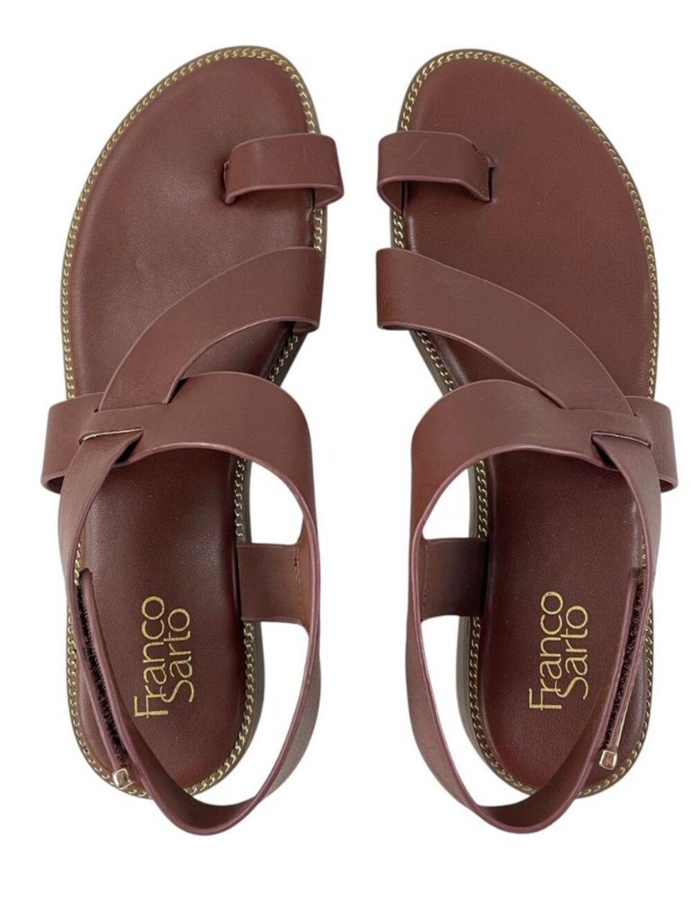 Franco Sarto Gensi Leather Strappy Sandals Womens Size 9M Brown Toe Loop